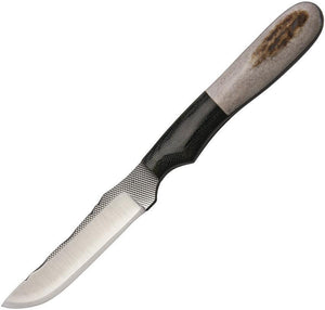 Anza Elk Stag Handle & Black Micarta Bolster 7.13" Fixed Skinner Blade Knife