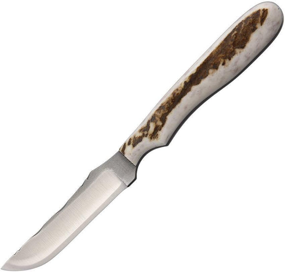Anza Full Elk Stag Handle Fixed Skinner Blade Knife w/ Brown Belt Sheath