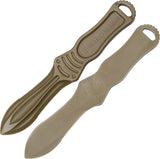 TOPS 2 Piece Set of Nuk Coyote Tan Fixed Serrated Blade Survival Knives