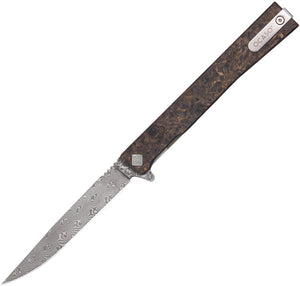 Ocaso Solstice Framelock Bronze Carbon Fiber Folding Damascus Knife 10IFG