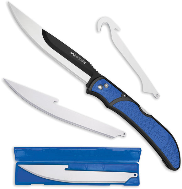 Outdoor Edge RazorFin Lockback Blue TPR Folding Stainless Pocket Knife RFU50C