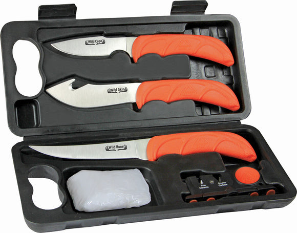 Outdoor Edge Orange Wild Lite Butcher Fillet Skinner Knives & Sharpener 6pc Set WL6