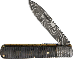 Old Forge Barlow Buffalo Horn Handle Damascus Steel Folding Knife 013