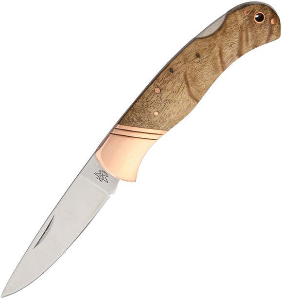 Old Forge Lockback Copper Brown Wood Brass Bolster Folding Knife 026