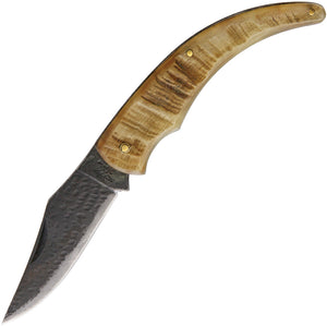 Old Forge Folder Ram's Horn Handle Black Hammered Clip Pt Folding Knife 030
