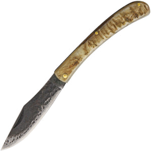 Old Forge Folder Ram's Horn Handle Black Hammered Stainless Folding Knife 032