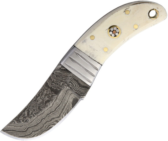 Old Forge Stubby Skinner Smooth Bone Handle Damascus Steel Fixed Blade Knife 037