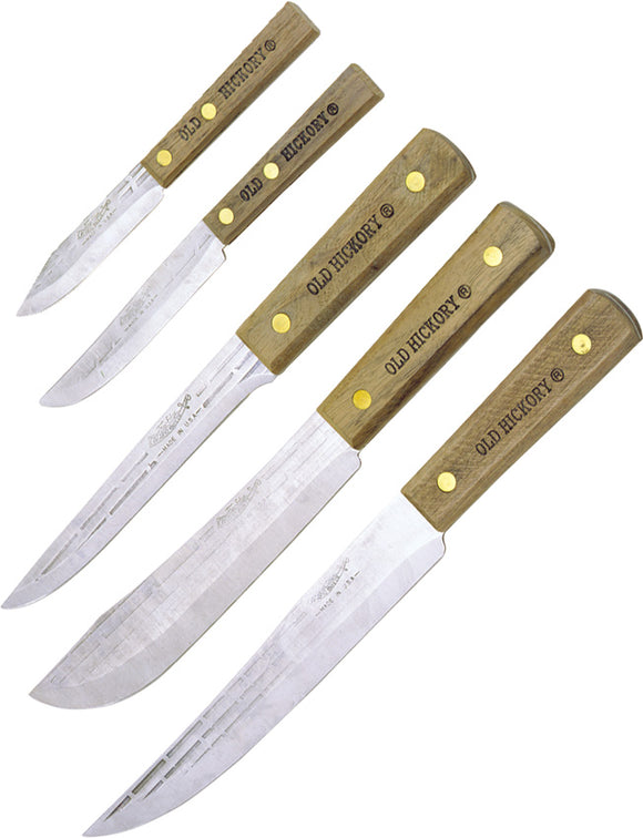 Old Hickory Kitchen Set Tan Wood Carbon Steel Fixed Blade Knives 705