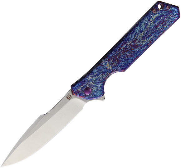 Olamic Cutlery Blue Rainmaker Titanium Folding Harpoon Pocket Knife 96163