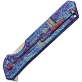 Olamic Cutlery Blue Rainmaker Titanium Folding Drop Point Pocket Knife 96164