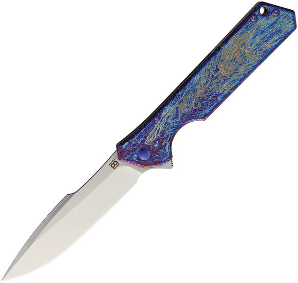 Olamic Cutlery Blue Rainmaker Titanium Folding Harpoon Pocket Knife 96167