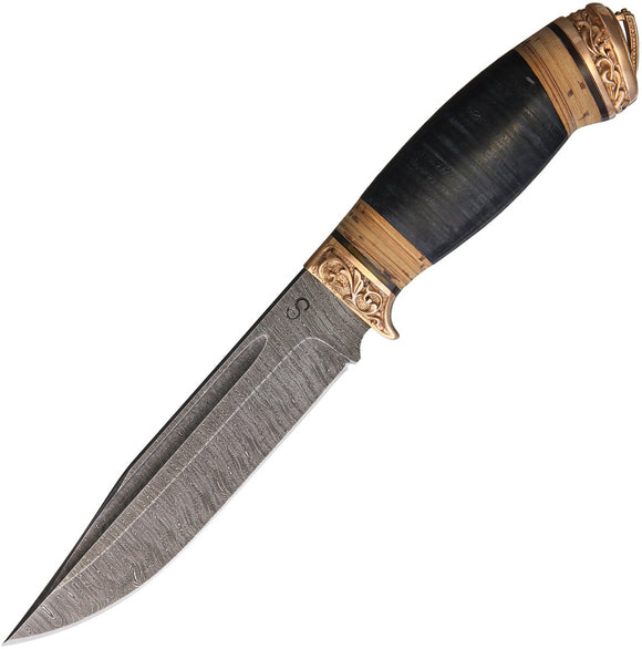 Olamic Cutlery Voykar HT Birch Bark Wood Damascus Steel Fixed Blade Knife 96173
