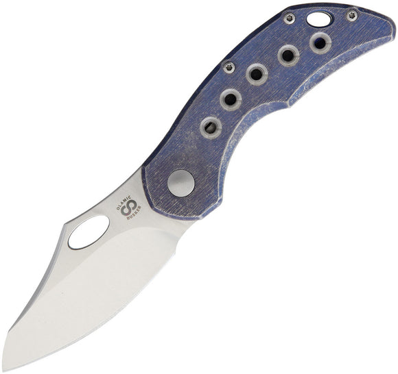 Olamic Cutlery Busker TItanium Framelock Semper Bohler M390 Blue Knife BSKR02