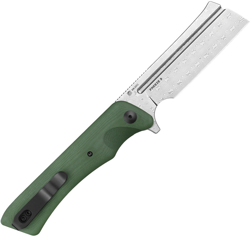 Oknife Freeze 3 Linerlock LTD OD Green G10 Folding Damascus Pocket