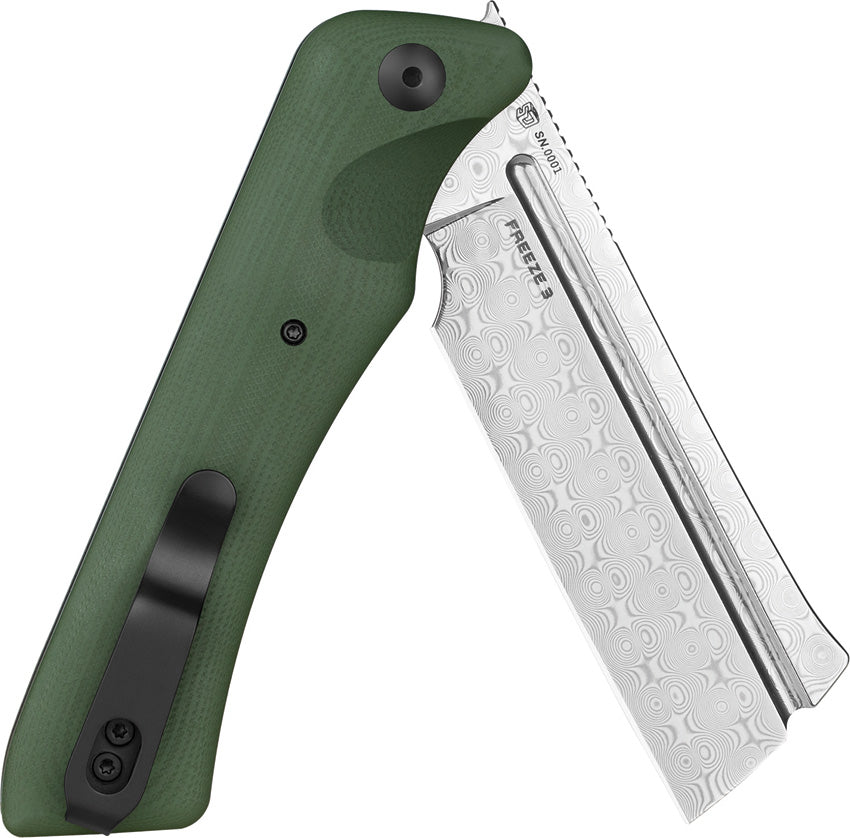 Oknife Freeze 3 Linerlock LTD OD Green G10 Folding Damascus Pocket