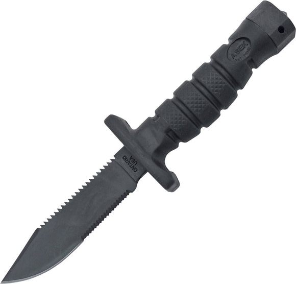 Ontario ASEK Survival Fixed Serrated Carbon Steel Blade Black Handle Knife 1400