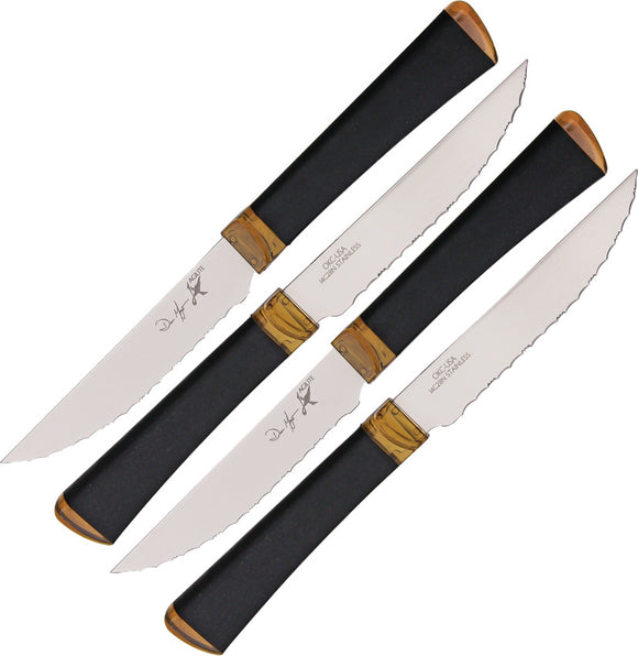 Ontario 4pc Agilite Stainless Serrated Fixed Blade Black Steak Knife Set 2565
