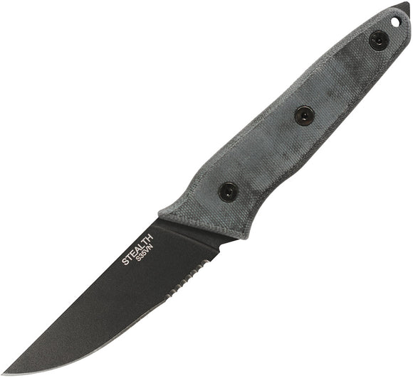 Ontario Stealth Black Micarta Serrated S35VN Fixed Blade Knife w/ Sheath 8198