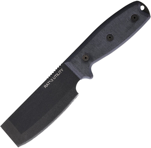 Ontario RAT 3 Utility Black Micarta Carbon Steel Fixed Blade Knife 8662