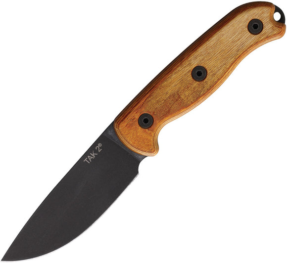 Ontario TAK 2 Honey Wood 1075HC Drop Point Fixed Blade Knife w/ Belt Sheath 8664