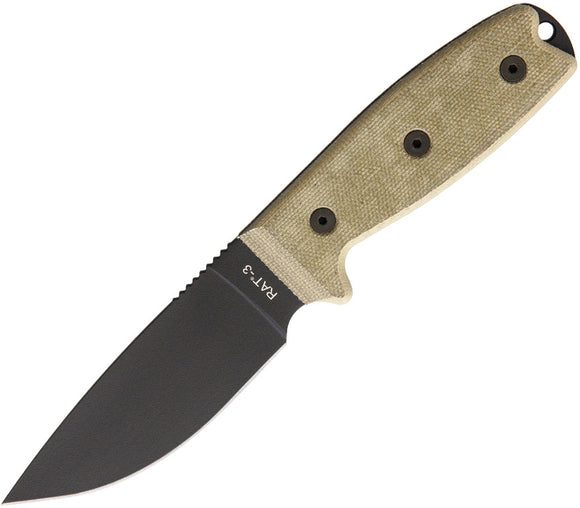 Ontario RAT-3 Fixed Black 1095HC Steel Micarta Handle Knife w/ Nylon Sheath 8665