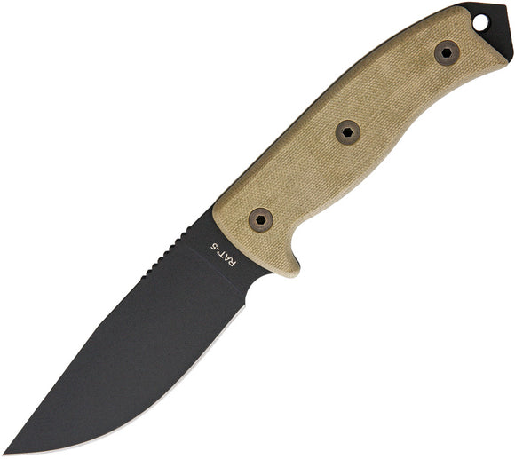 Ontario RAT-5 Fixed Blade 1095HC Steel Tan Micarta Knife w/ Nylon Sheath 8667