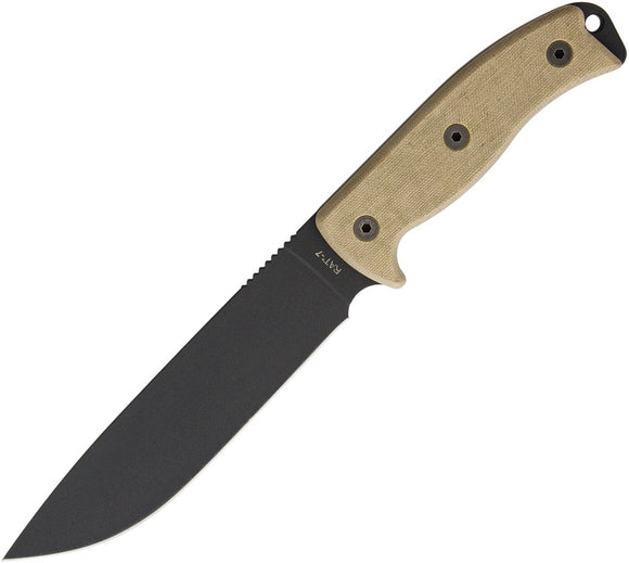 Ontario RAT-7 1095HC Steel Tan Micarta Handle Fixed Knife w/ Nylon Sheath 8668