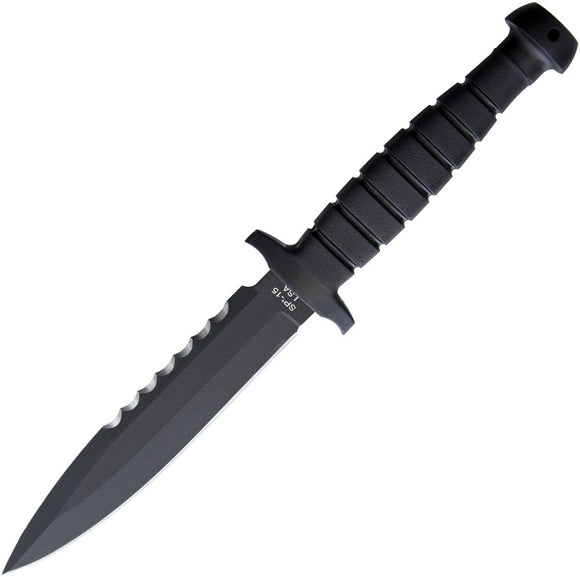 Ontario SP-15 LSA Fixed Black Serrated Carbon Steel Knife w/ Nylon Sheath 8686