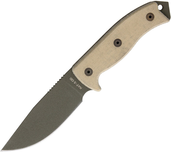 Ontario RAT-5 OD Green 1095HC Steel Glass Breaker Micarta Knife w/ Sheath 8691