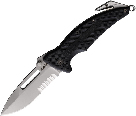 Ontario XR-1 Extreme Rescue Linerlock Black Folding Partially Serrated Knife 8733