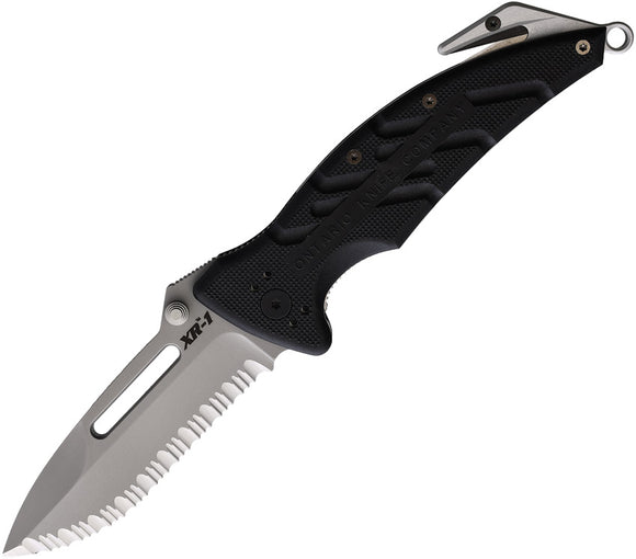 Ontario XR-1 Extreme Rescue Linerlock Black Folding N690Co Serrated Knife 8764