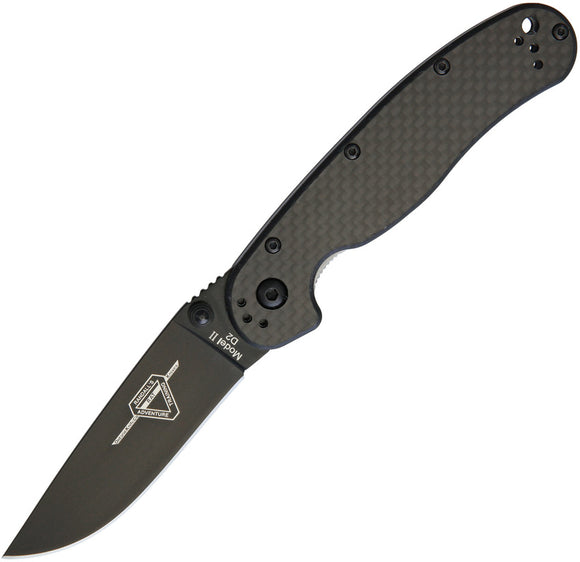 Ontario RAT II Linerlock D2 Tool Steel Drop Black Carbon Fiber Handle Knife 8834
