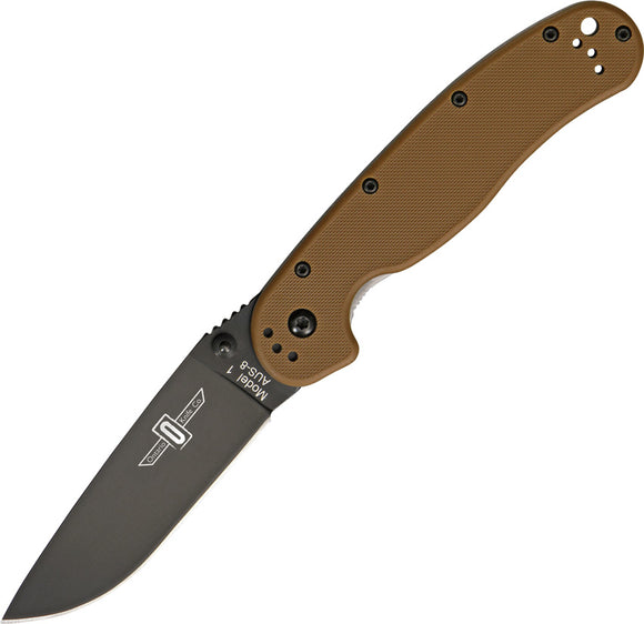 Ontario RAT-1 Linerlock Coyote Brown Handle Black Stainless Folding Knife 8846CB