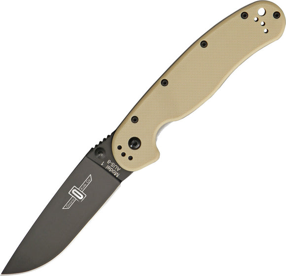 Ontario RAT-1 Linerlock Black Stainless Folding Desert Tan Handle Knife 8846DT