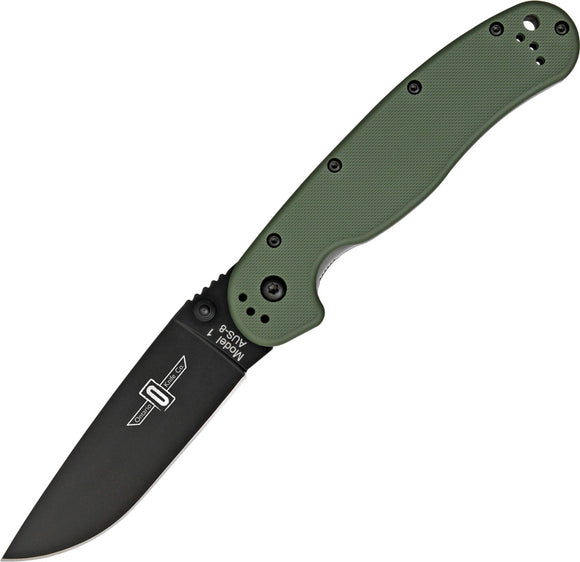 Ontario RAT-1 Linerlock Black Stainless Folding OD Green Handle Knife 8846OD