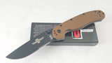 Ontario RAT 1 Coyote Brown Black Folding Pocket Knife Serrated AUS-8 - 8847cb