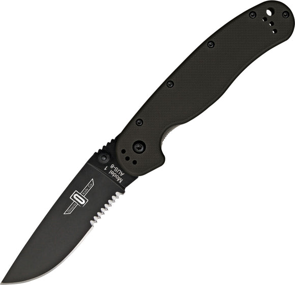 Ontario RAT 1 Linerlock Part Serrated Folding Black Blade & Handle Knife 8847