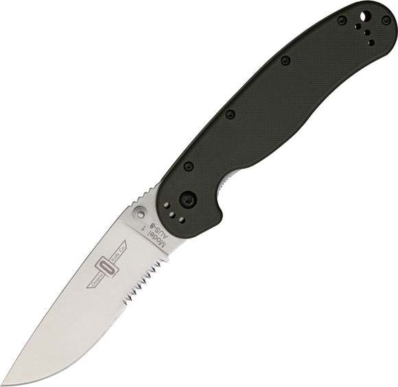 Ontario RAT 1 Linerlock Part Serrated Folding Blade Black Handle Knife 8849