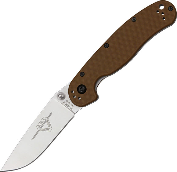 Ontario Rat II Folder Coyote Brown Handle Linerlock AUS-8 Stainless Knife 8860CB