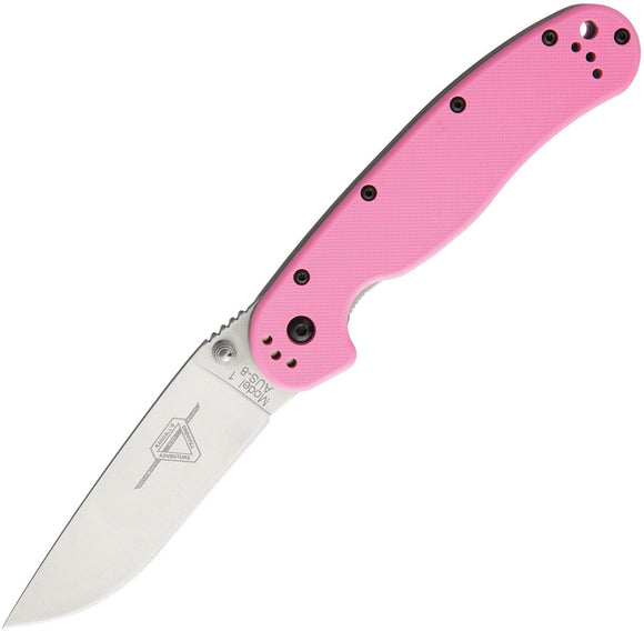 Ontario RAT I Folder Satin Stainless Linerlock Pink Handle Folding Knife 8865