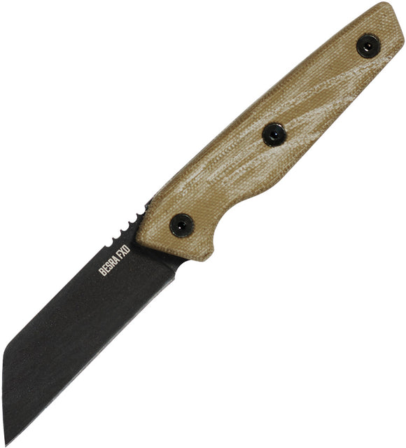Ontario Besra Tan Micarta 1075HC Steel Fixed Blade Knife w/ Belt Sheath 9002