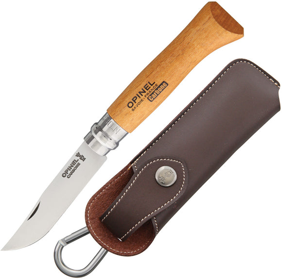 Opinel No 8 beechwood Folding Pocket Knife Leather Belt Sheath + Gift Box 00815