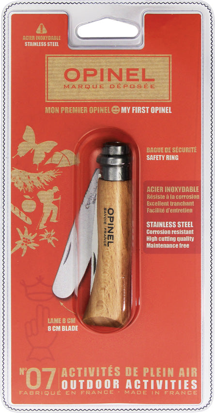 Opinel No. 7 My First Opinel Beech Wood Rounded Tip Folding Pocket Knife 01221