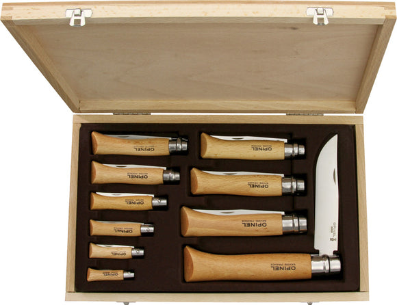 Opinel 10pc Various Assortment Sizes Folding Blade Beechwood Handle Knives 01311