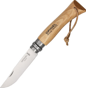 Opinel Folding Pocket Knife No 7 Stainless Steel Leather Lanyard - 1372