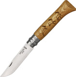 Opinel Oak Deer Carved Artwork Folding Pocket Knife MOD Sandvik Reindeer 01620