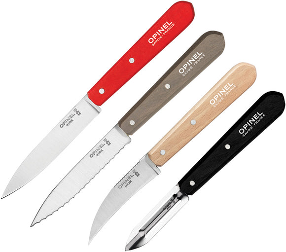 Opinel Kitchen Set of 4 Knives Wood Peeler Vegetable Utility Paring Knife - 01626