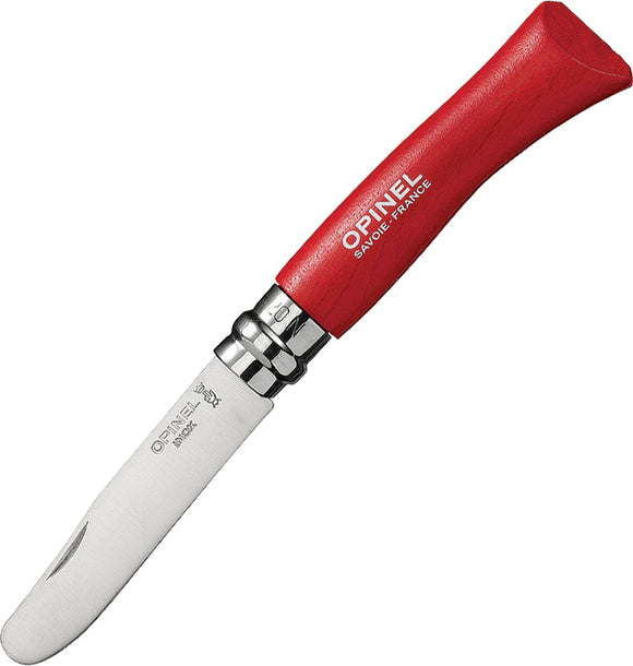 Opinel No 7 Round Folding Blade End Safety Ring Red Dyed Wood Handle Knife 01698