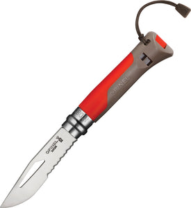 Opinel Outdoor Red No 8 Stainless Folding Pocket Knife Combo w/ Whistle 01714
