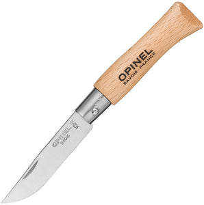 Opinel No 4 Stainless Natural Beechwood Crowned Handle Folding Blade Knife 21040